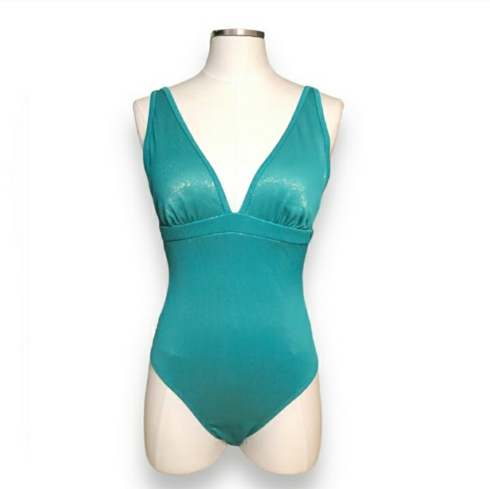 CUPSHE Ribbed Metallic Plunge One Piece Swimsuit NEW!